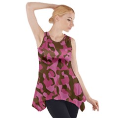 Pink And Brown Camouflage Side Drop Tank Tunic by SpinnyChairDesigns