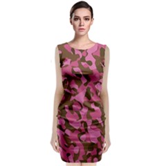 Pink And Brown Camouflage Sleeveless Velvet Midi Dress by SpinnyChairDesigns