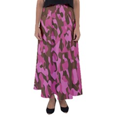 Pink And Brown Camouflage Flared Maxi Skirt by SpinnyChairDesigns