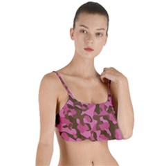 Pink And Brown Camouflage Layered Top Bikini Top  by SpinnyChairDesigns