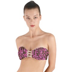 Pink And Brown Camouflage Twist Bandeau Bikini Top by SpinnyChairDesigns