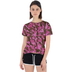 Pink And Brown Camouflage Open Back Sport Tee by SpinnyChairDesigns