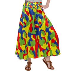 Colorful Rainbow Camouflage Pattern Satin Palazzo Pants by SpinnyChairDesigns