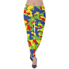 Colorful Rainbow Camouflage Pattern Velvet Leggings by SpinnyChairDesigns