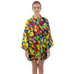 Colorful Rainbow Camouflage Pattern Long Sleeve Satin Kimono by SpinnyChairDesigns