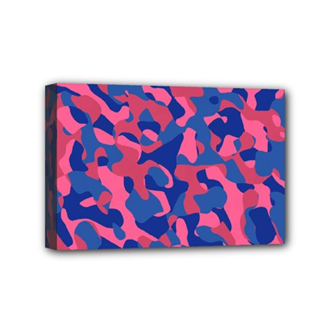 Blue And Pink Camouflage Pattern Mini Canvas 6  X 4  (stretched) by SpinnyChairDesigns