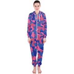 Blue And Pink Camouflage Pattern Hooded Jumpsuit (ladies)  by SpinnyChairDesigns