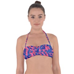 Blue And Pink Camouflage Pattern Halter Bandeau Bikini Top by SpinnyChairDesigns