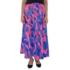 Blue And Pink Camouflage Pattern Flared Maxi Skirt by SpinnyChairDesigns