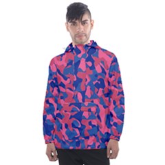 Blue And Pink Camouflage Pattern Men s Front Pocket Pullover Windbreaker by SpinnyChairDesigns