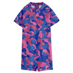 Blue And Pink Camouflage Pattern Kids  Boyleg Half Suit Swimwear by SpinnyChairDesigns