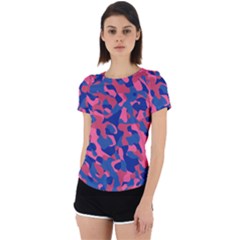 Blue And Pink Camouflage Pattern Back Cut Out Sport Tee by SpinnyChairDesigns