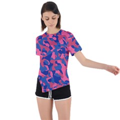 Blue And Pink Camouflage Pattern Asymmetrical Short Sleeve Sports Tee by SpinnyChairDesigns