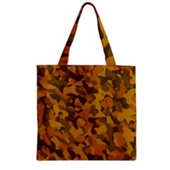 Brown And Orange Camouflage Zipper Grocery Tote Bag by SpinnyChairDesigns