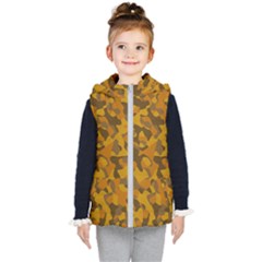 Brown And Orange Camouflage Kids  Hooded Puffer Vest by SpinnyChairDesigns