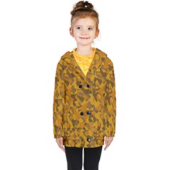 Brown And Orange Camouflage Kids  Double Breasted Button Coat by SpinnyChairDesigns