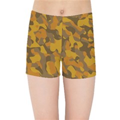 Brown And Orange Camouflage Kids  Sports Shorts by SpinnyChairDesigns