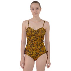Brown And Orange Camouflage Sweetheart Tankini Set by SpinnyChairDesigns
