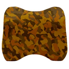 Brown And Orange Camouflage Velour Head Support Cushion by SpinnyChairDesigns