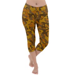 Brown And Orange Camouflage Lightweight Velour Capri Yoga Leggings