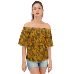 Brown And Orange Camouflage Off Shoulder Short Sleeve Top