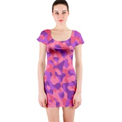 Pink And Purple Camouflage Short Sleeve Bodycon Dress by SpinnyChairDesigns