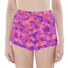 Pink And Purple Camouflage High-waisted Bikini Bottoms by SpinnyChairDesigns