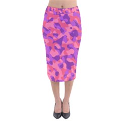 Pink And Purple Camouflage Velvet Midi Pencil Skirt by SpinnyChairDesigns
