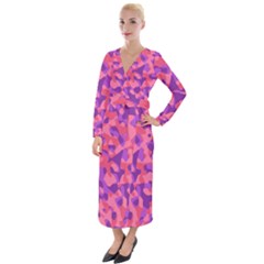 Pink And Purple Camouflage Velvet Maxi Wrap Dress by SpinnyChairDesigns