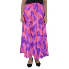 Pink And Purple Camouflage Flared Maxi Skirt by SpinnyChairDesigns