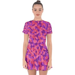 Pink And Purple Camouflage Drop Hem Mini Chiffon Dress by SpinnyChairDesigns