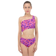 Pink And Purple Camouflage Spliced Up Two Piece Swimsuit by SpinnyChairDesigns