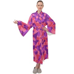 Pink And Purple Camouflage Maxi Velour Kimono by SpinnyChairDesigns