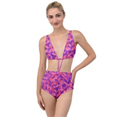 Pink And Purple Camouflage Tied Up Two Piece Swimsuit by SpinnyChairDesigns