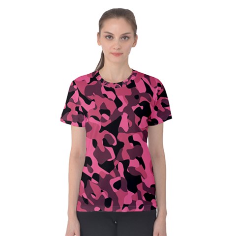 Black And Pink Camouflage Pattern Women s Cotton Tee by SpinnyChairDesigns