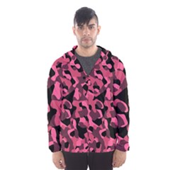 Black And Pink Camouflage Pattern Men s Hooded Windbreaker by SpinnyChairDesigns