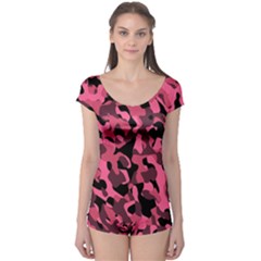 Black And Pink Camouflage Pattern Boyleg Leotard  by SpinnyChairDesigns