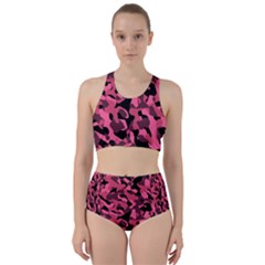 Black And Pink Camouflage Pattern Racer Back Bikini Set by SpinnyChairDesigns