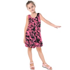 Black And Pink Camouflage Pattern Kids  Sleeveless Dress