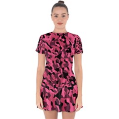 Black And Pink Camouflage Pattern Drop Hem Mini Chiffon Dress by SpinnyChairDesigns