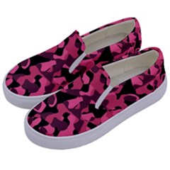 Black And Pink Camouflage Pattern Kids  Canvas Slip Ons