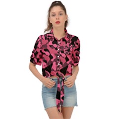 Black And Pink Camouflage Pattern Tie Front Shirt  by SpinnyChairDesigns