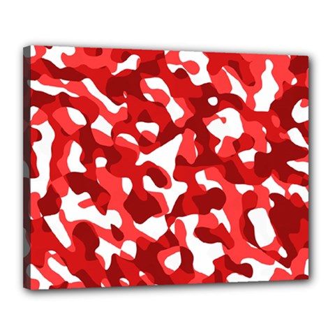 Red And White Camouflage Pattern Canvas 20  X 16  (stretched) by SpinnyChairDesigns