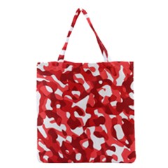 Red And White Camouflage Pattern Grocery Tote Bag by SpinnyChairDesigns