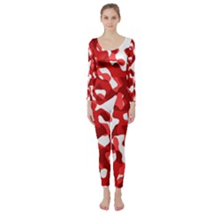 Red And White Camouflage Pattern Long Sleeve Catsuit by SpinnyChairDesigns