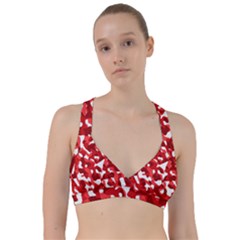 Red And White Camouflage Pattern Sweetheart Sports Bra by SpinnyChairDesigns