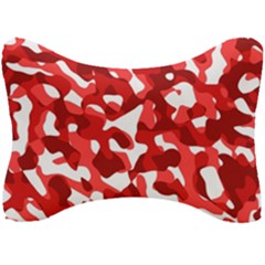 Red And White Camouflage Pattern Seat Head Rest Cushion by SpinnyChairDesigns