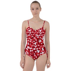 Red And White Camouflage Pattern Sweetheart Tankini Set by SpinnyChairDesigns