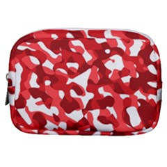 Red And White Camouflage Pattern Make Up Pouch (small) by SpinnyChairDesigns