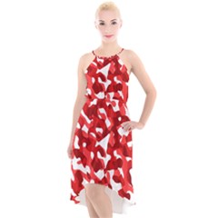 Red And White Camouflage Pattern High-low Halter Chiffon Dress  by SpinnyChairDesigns